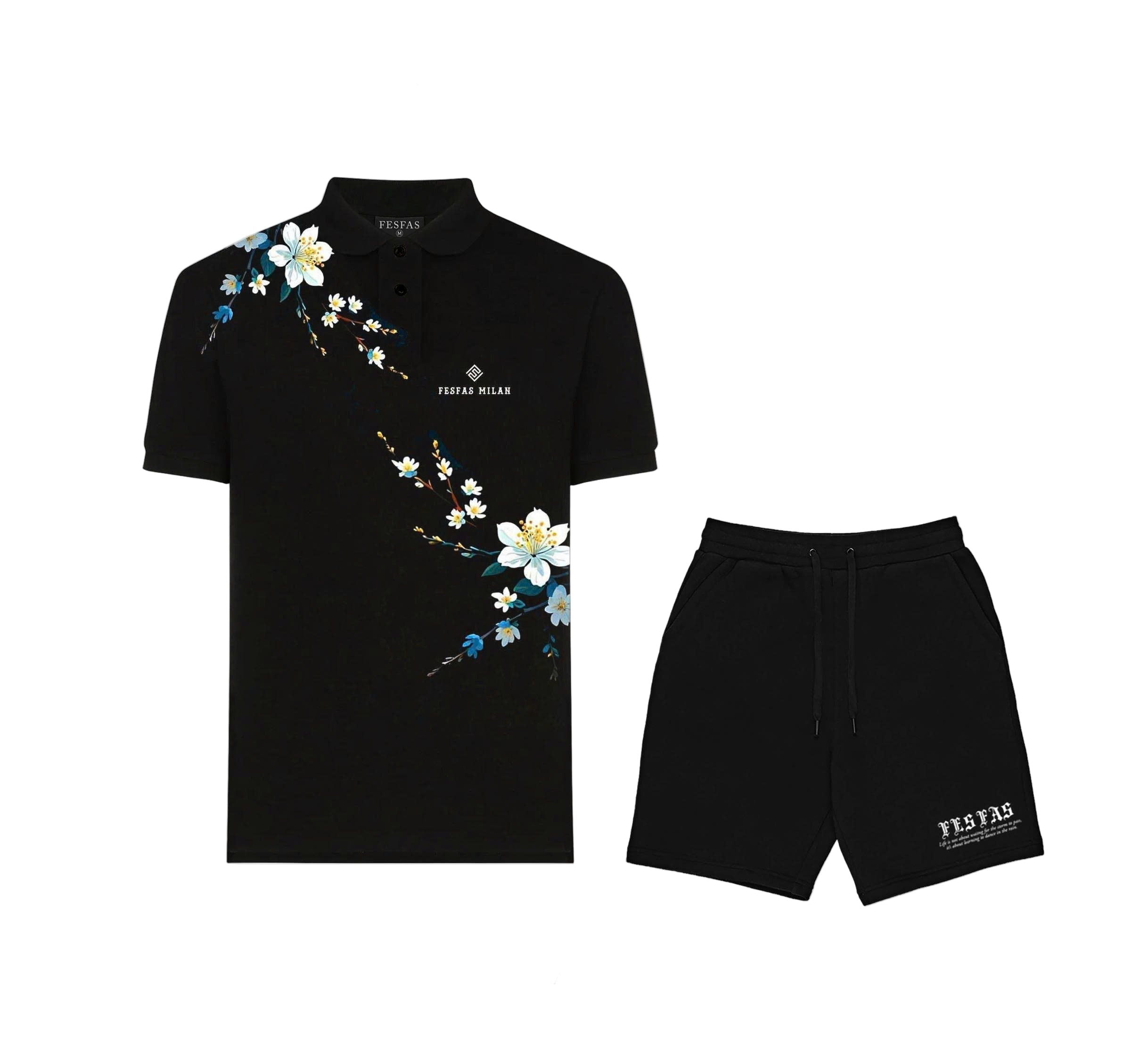 FesFas Floral-print | Áo Polo | Nam | Màu Đen