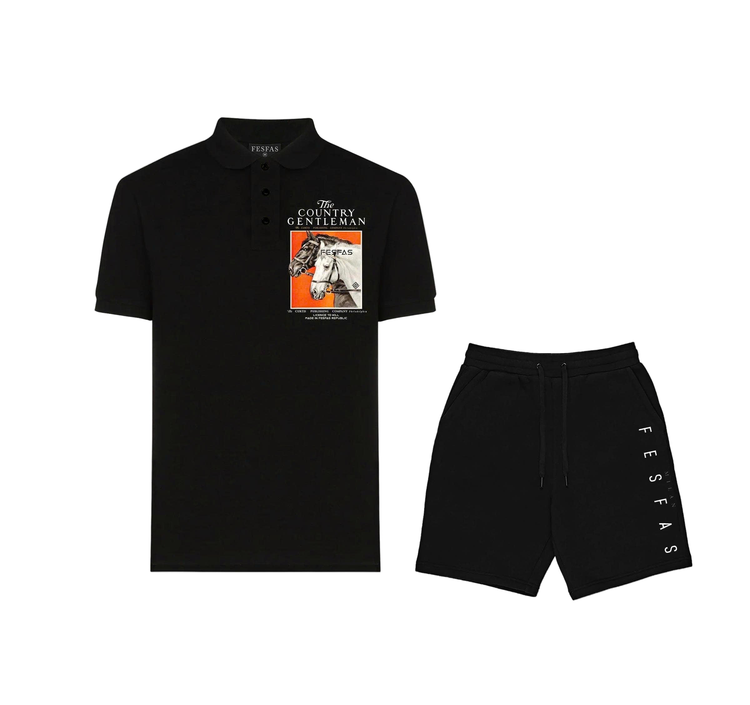 FesFas Horse-print | Áo Polo | Nam | Màu Đen