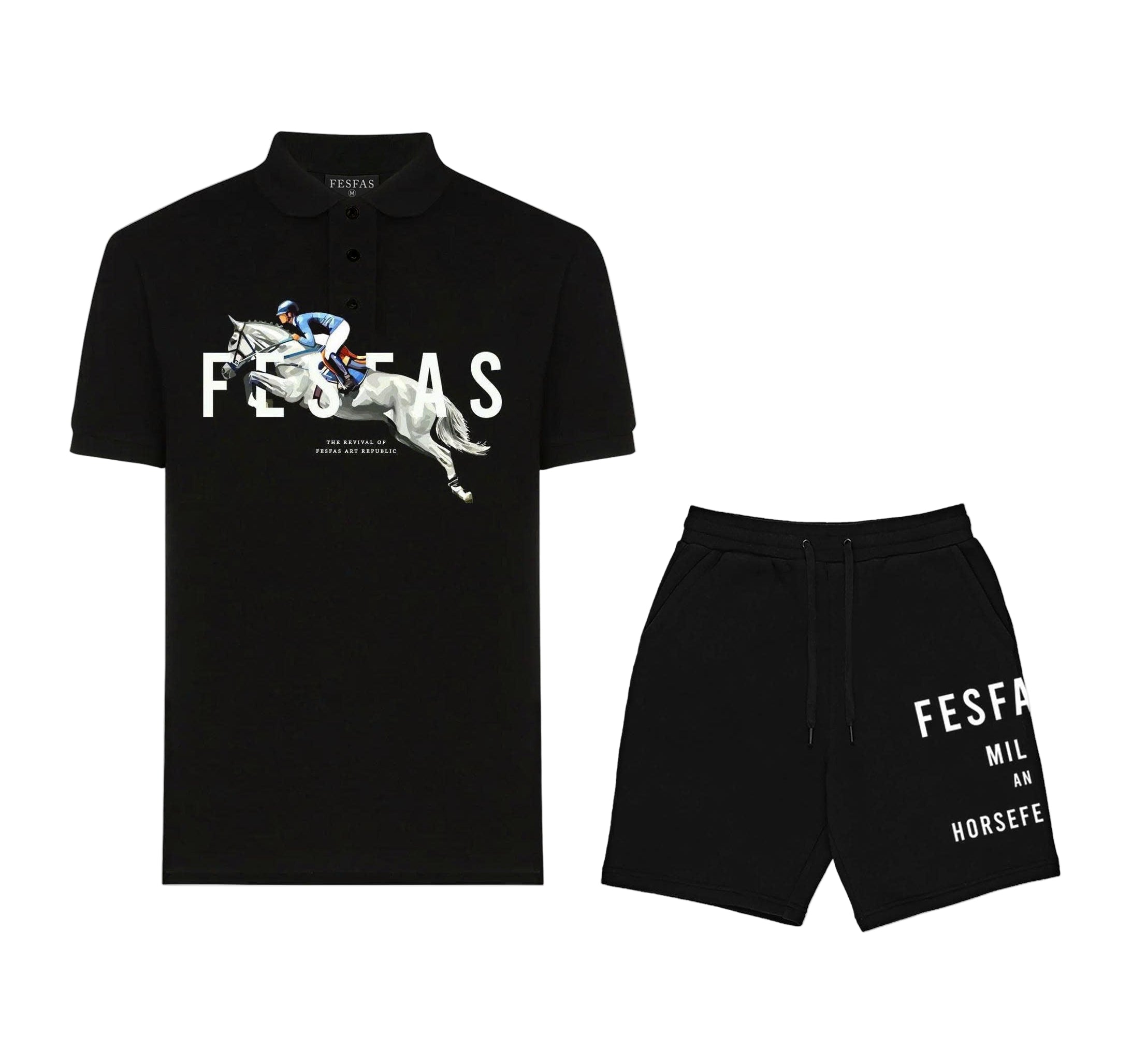 FesFas Horse-print | Áo Polo | Nam | Màu Đen