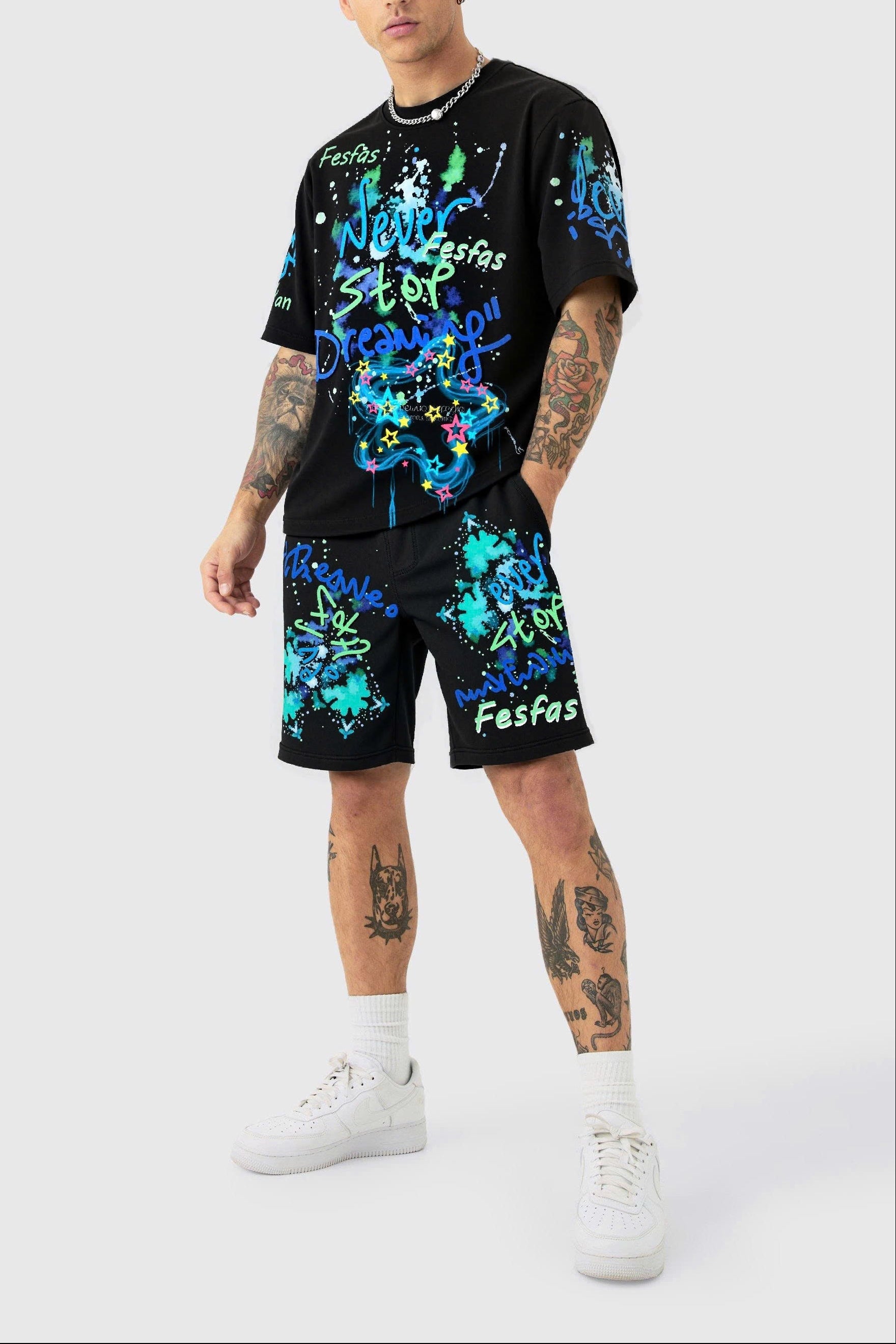 FesFas graphic-print | Bộ T-Shirt | Nam | Màu Đen