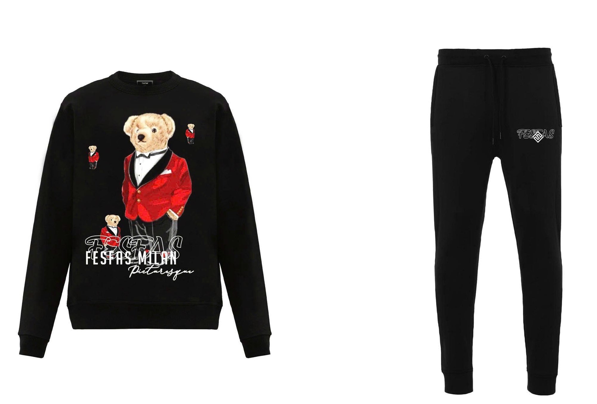 FesFas Bear-print Sweatshirt Set | Black | Men