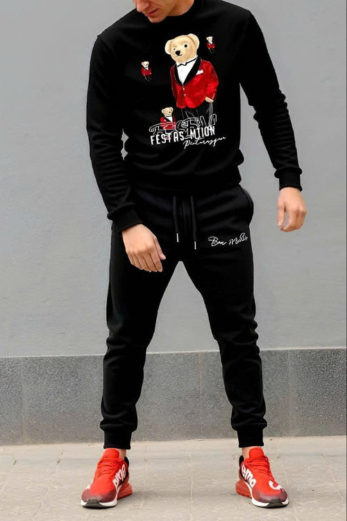 FesFas Bear-print Sweatshirt Set | Black | Men