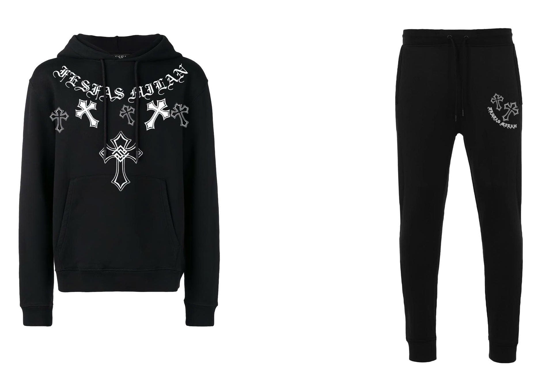 FesFas Cross-print Hoodie Set | Black | Men