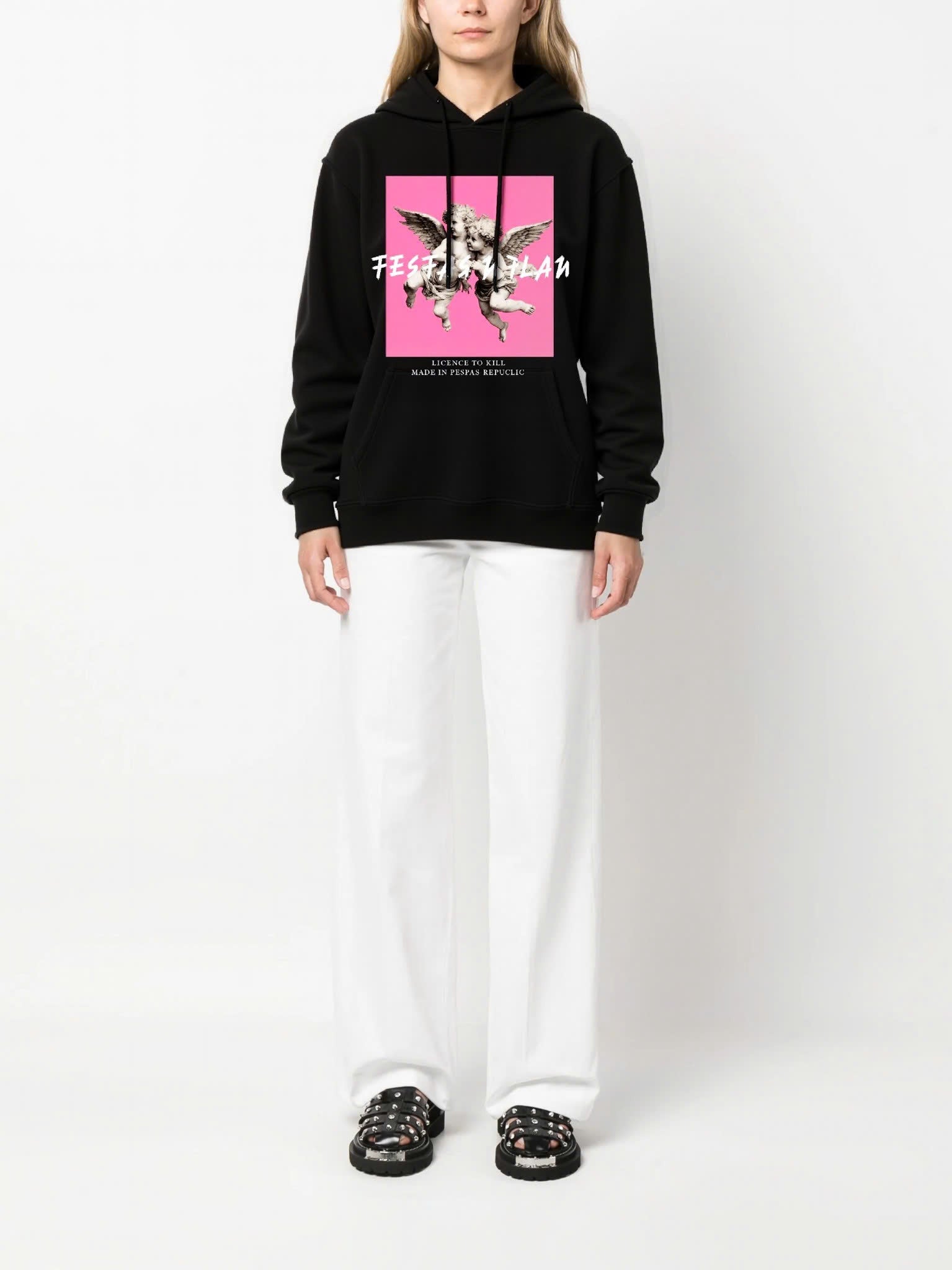 FesFas Angel-print Hoodie | Black | Men