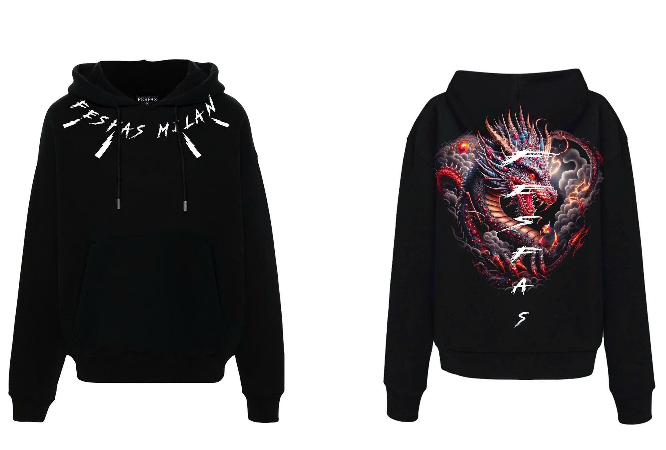 FesFas tattoos-print Hoodie | Black | Men