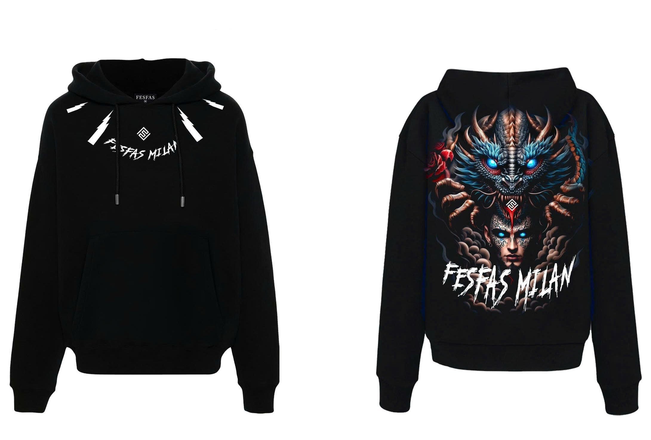 FesFas tattoos-print Hoodie | Black | Men