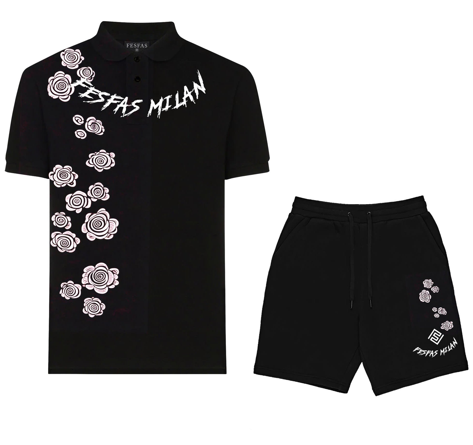 FesFas flowers-print | Bộ Polo | Nam | Màu Đen