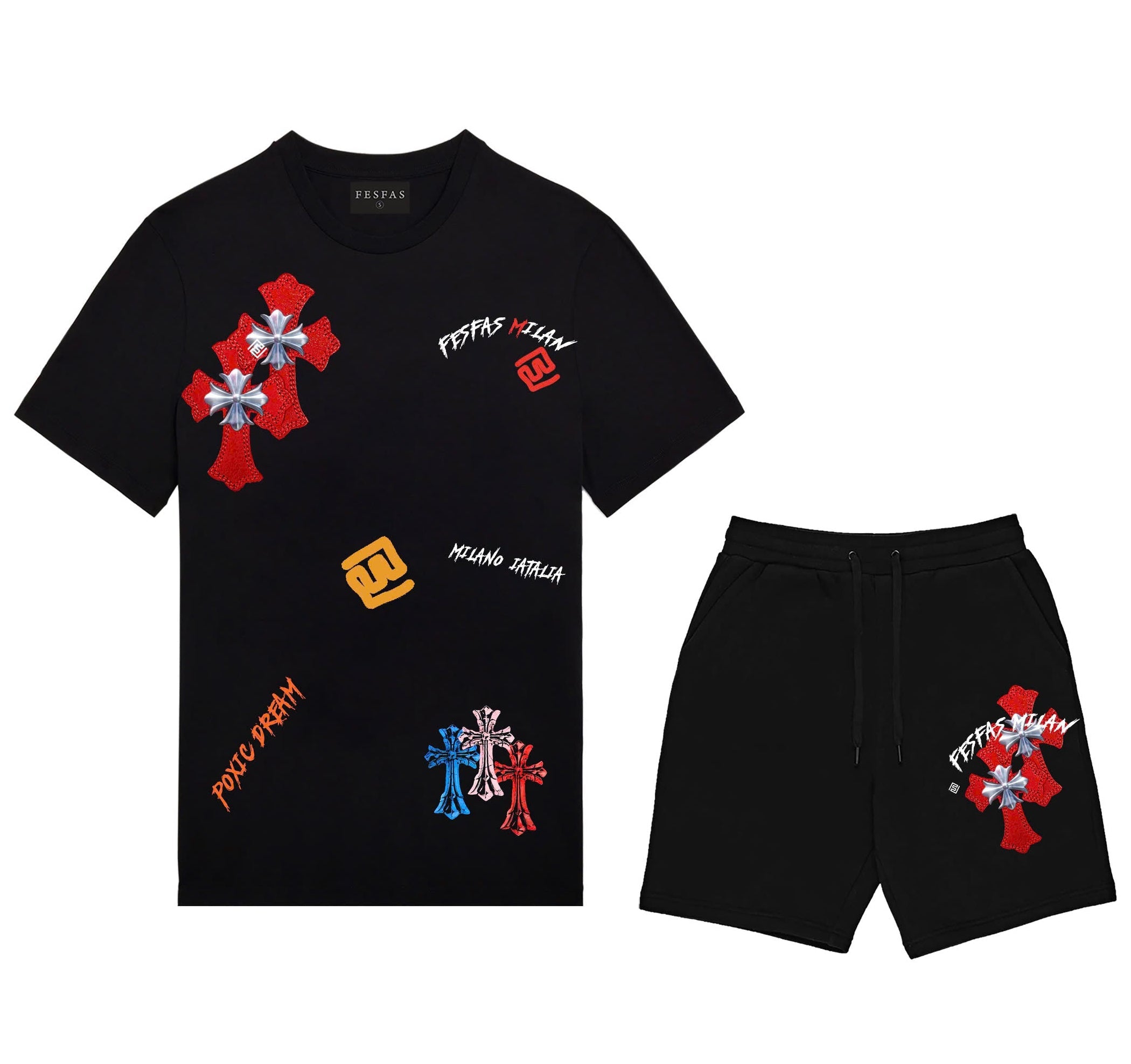 FesFas cross-print | Bộ T-Shirt | Nam | Màu Đen
