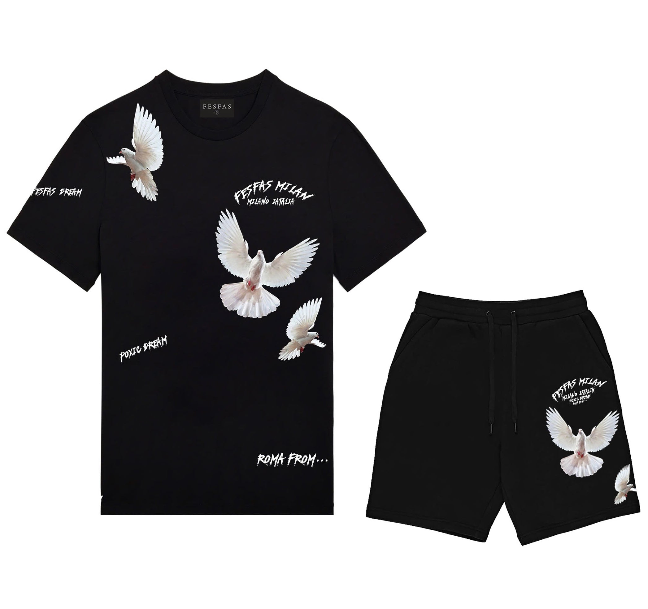 FesFas pigeons-print | Bộ T-Shirt | Nam | Màu Đen