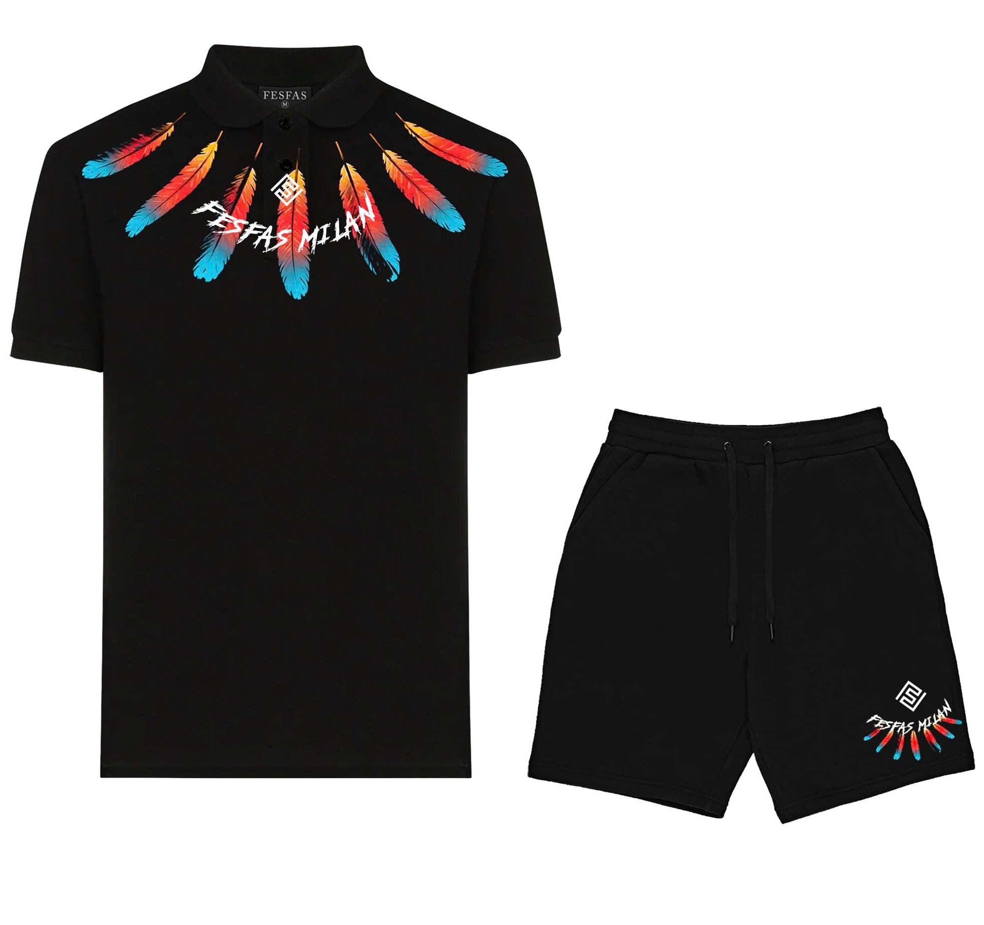 FesFas feathers-print | Bộ Polo | Nam | Màu Đen