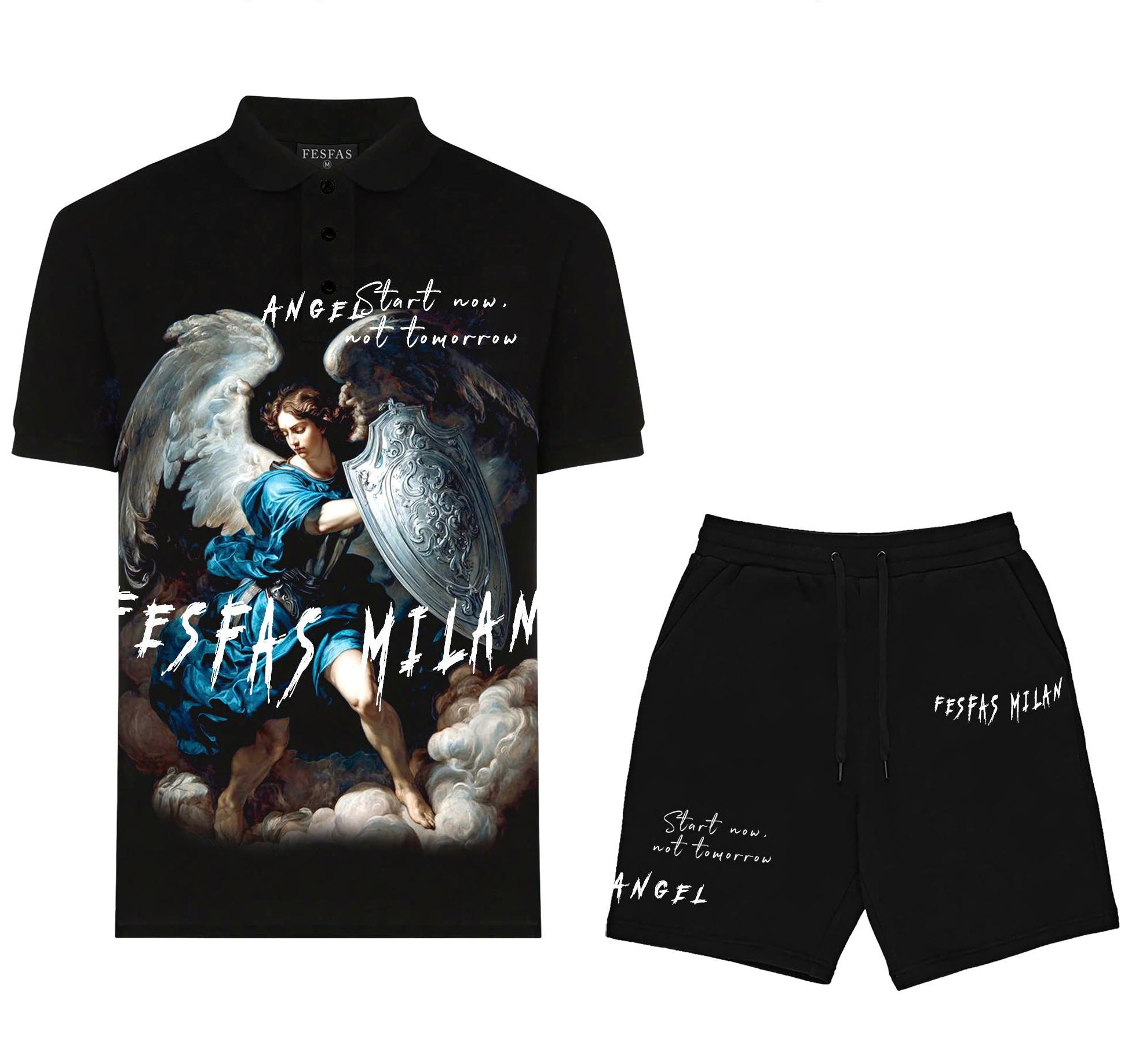 FesFas heaven guardian-print | Bộ Polo | Nam | Màu Đen