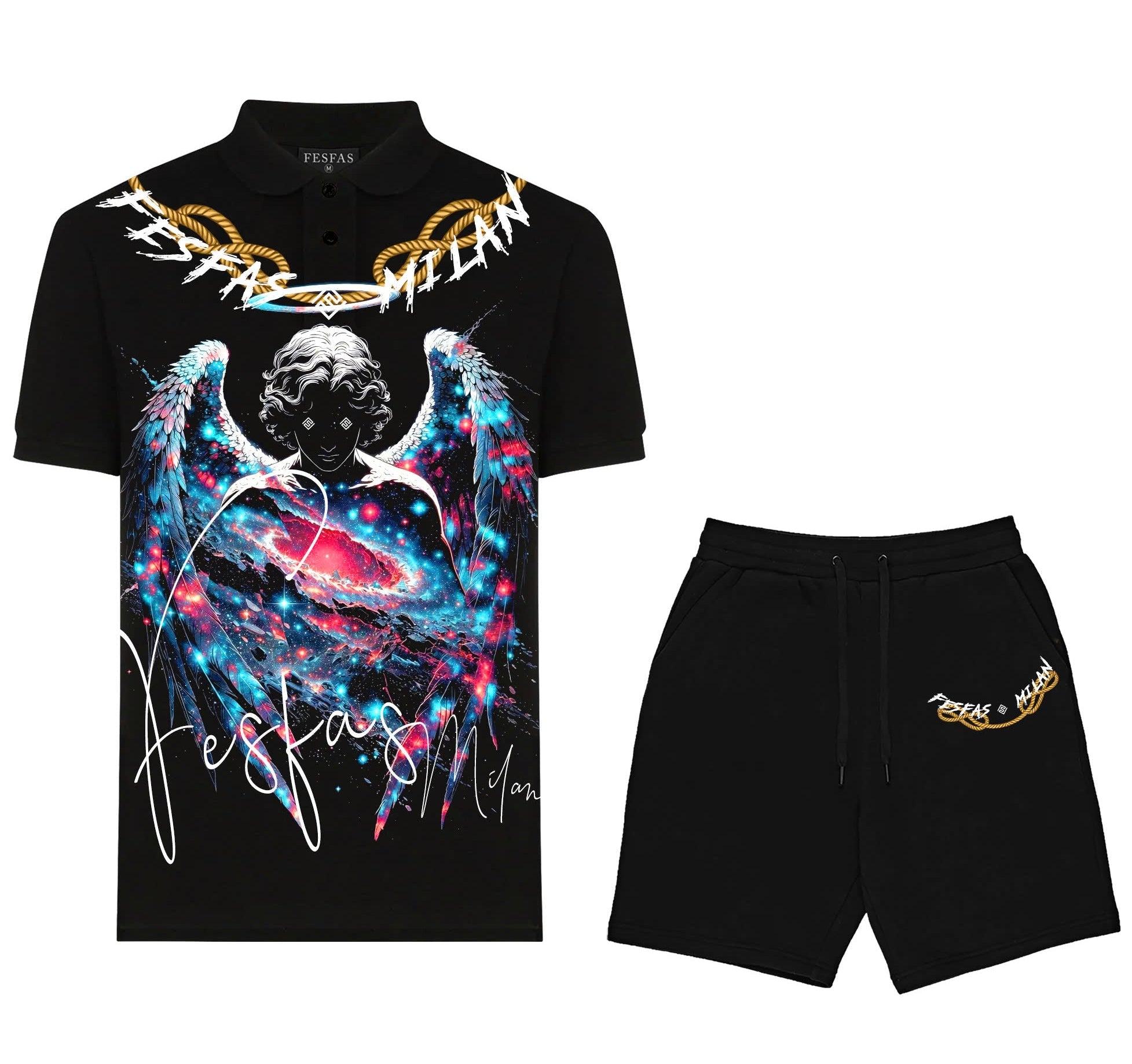 FesFas angel wings-print | Bộ Polo | Nam | Màu Đen